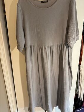 Linen-Blend Light Gray Midi Dress by Loved+Shack